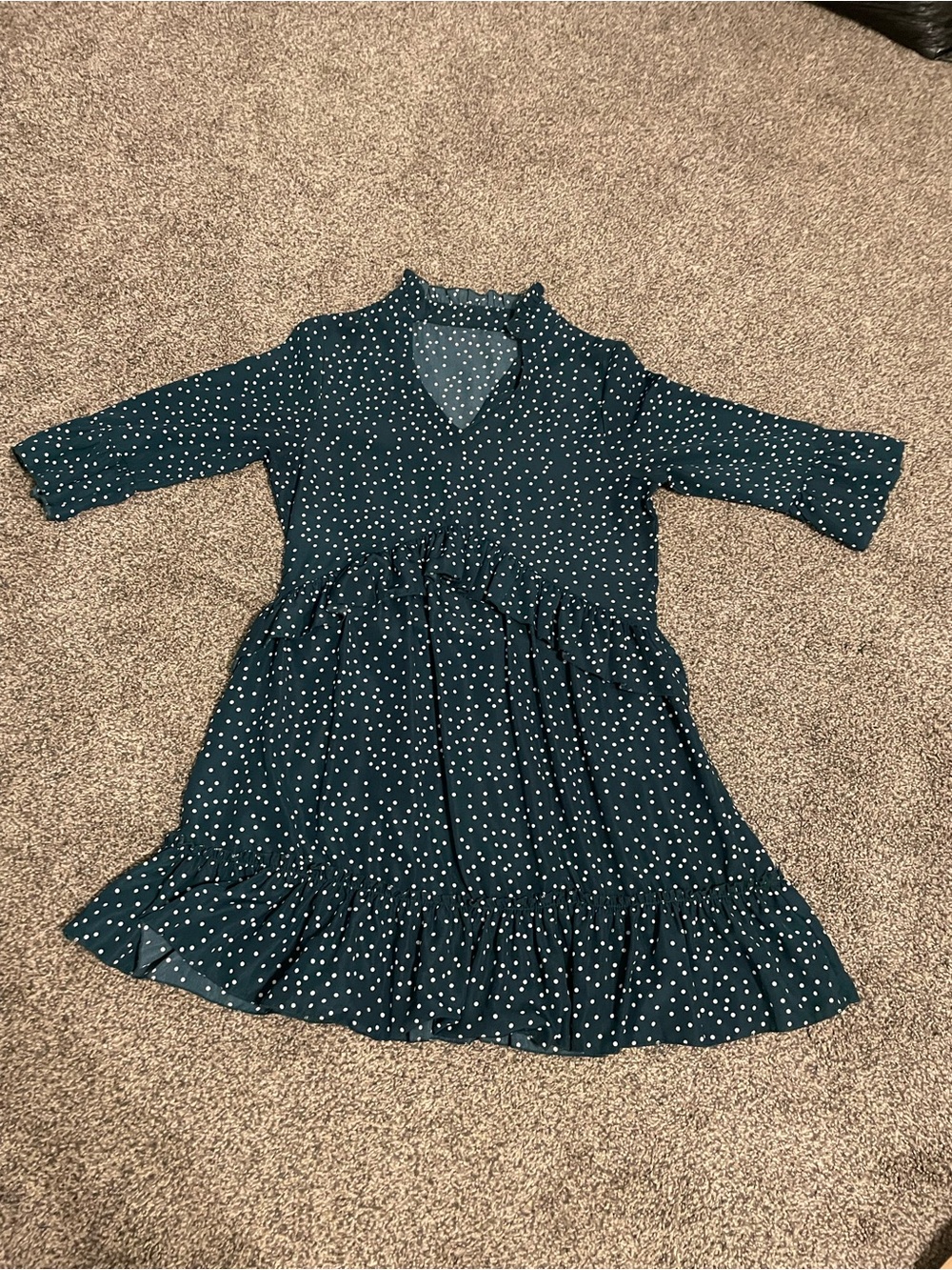 Amazon Women's Teal Polka Dot Long Sleeve Ruffle Dress